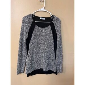 Calvin Klein Women‎ Knit Sweater Black White Speckled Long Sleeve Crew Neck Top